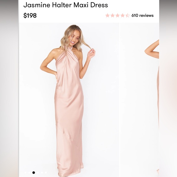 Show Me Your MuMu Jasmine Halter Maxi Dress Rose Gold Luxe Satin Small 💒 💍 - Picture 3 of 9
